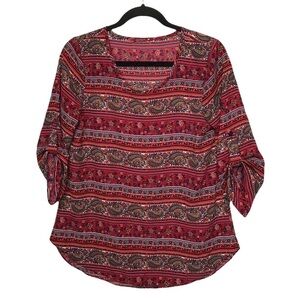 Silvergate Red Patterned Boho Cropped Sleeve Blouse Approx Small